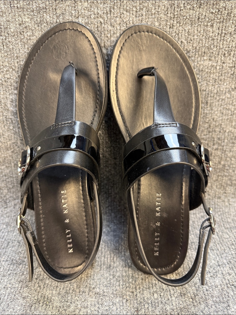 Kelly & Katie Black Thong Slingback Sandals with Buckle Strap Size 9.5 Nice!
